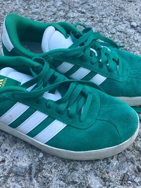 adidas Green Suede Low-Top Sneakers with White Stripes